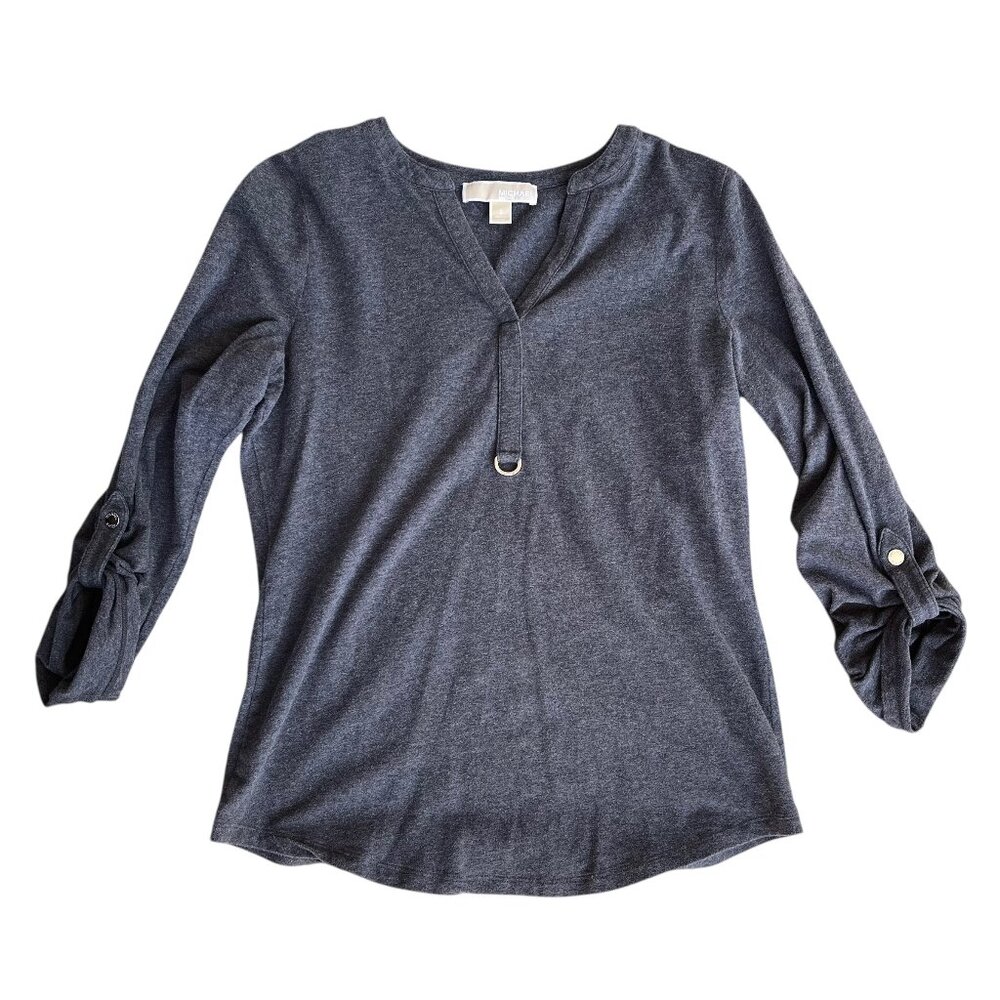 ✨ Michael Kors Grey 3/4 Sleeve V-Neck Casual Top SZ S | Chic Everyday Wear